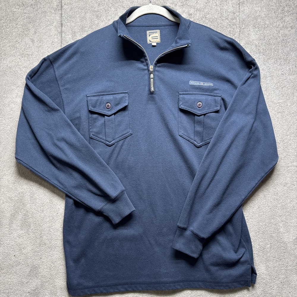 Edwin Sportsman Zip Pullover Mens L Blue‎ Shirt Long Sleeve Ribbed Cuff